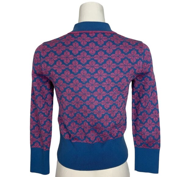 Kate Spade Spade Flower Polo Sweater XS Vibrant Blue Pink - Picture 2 of 14